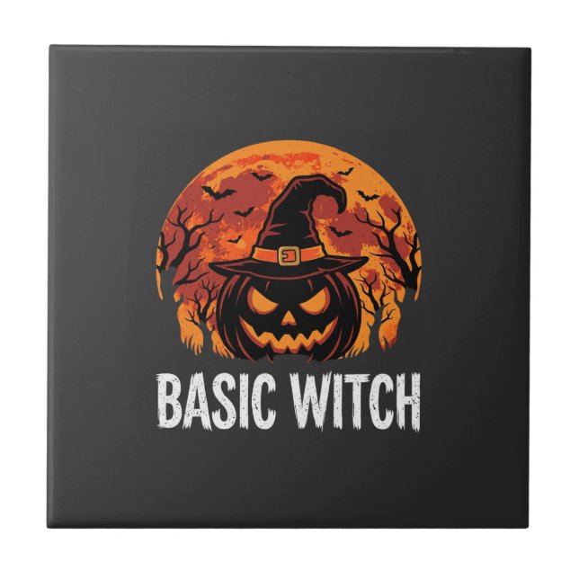 Halloween Basic Witch Pumpkin Moon Graphic Ceramic Tile (Front)