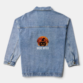 Halloween Basic Witch Pumpkin Moon Graphic Denim Jacket