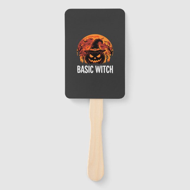 Halloween Basic Witch Pumpkin Moon Graphic Hand Fan (Front)