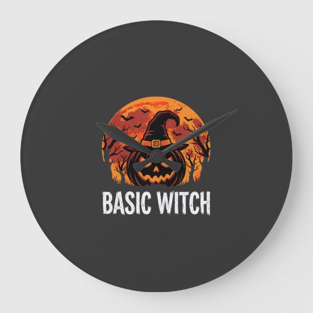 Halloween Basic Witch Pumpkin Moon Graphic Large Clock (Front)