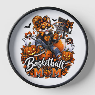 Halloween Basketball Mum Fox – Spooky Hoops Mum Clock