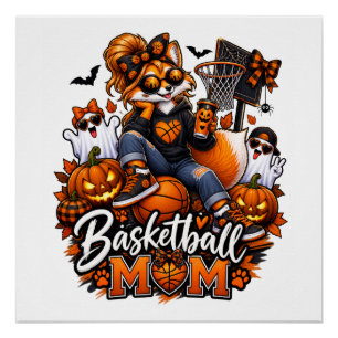 Halloween Basketball Mum Fox – Spooky Hoops Mum Poster