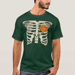 Halloween Basketball Skeleton Heart Chest Team Spo T-Shirt