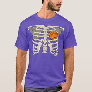Halloween Basketball Skeleton Heart Chest Team Spo T-Shirt
