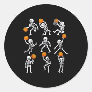 Halloween Basketball Skeletons Dunking Dribble Boy Classic Round Sticker