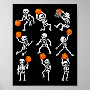 Halloween Basketball Skeletons Dunking Dribble Boy Poster