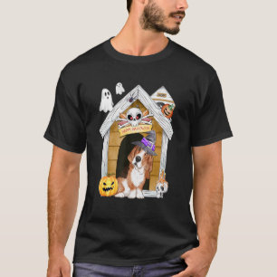 Halloween Basset Hound Dog Witch Haunted House T-Shirt
