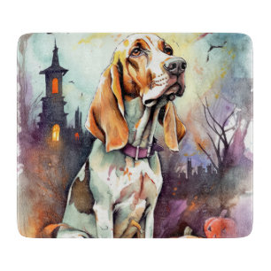Halloween Basset Hound With Pumpkins Scary Cutting Board