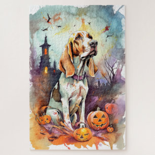 Halloween Basset Hound With Pumpkins Scary  Jigsaw Puzzle