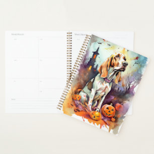 Halloween Basset Hound With Pumpkins Scary Planner