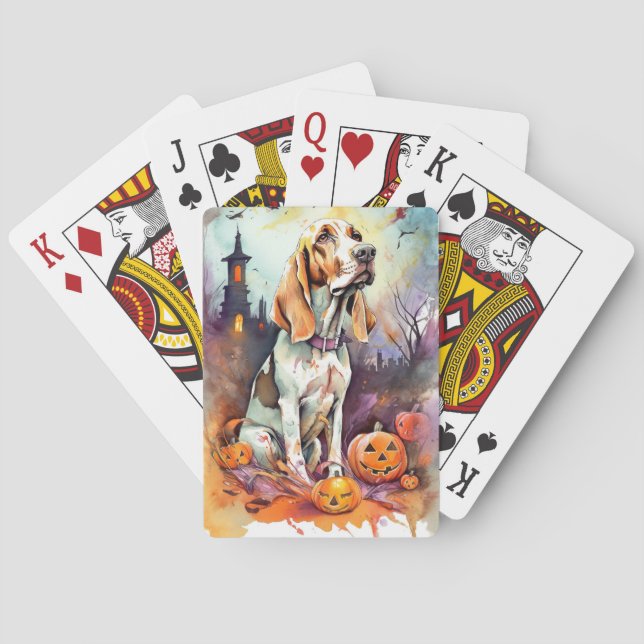 Halloween Basset Hound With Pumpkins Scary Playing Cards (Back)