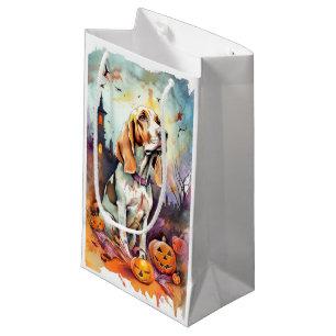 Halloween Basset Hound With Pumpkins Scary Small Gift Bag