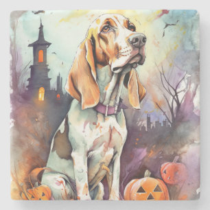 Halloween Basset Hound With Pumpkins Scary  Stone Coaster