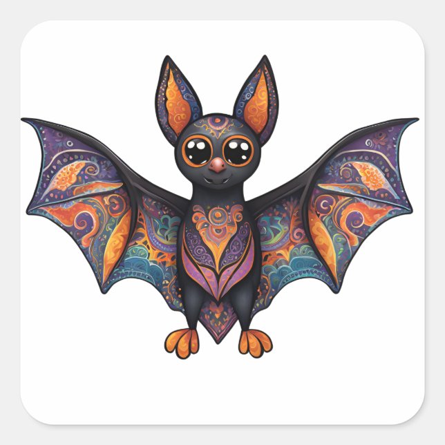 Halloween Bat Alebrije Square Sticker (Front)