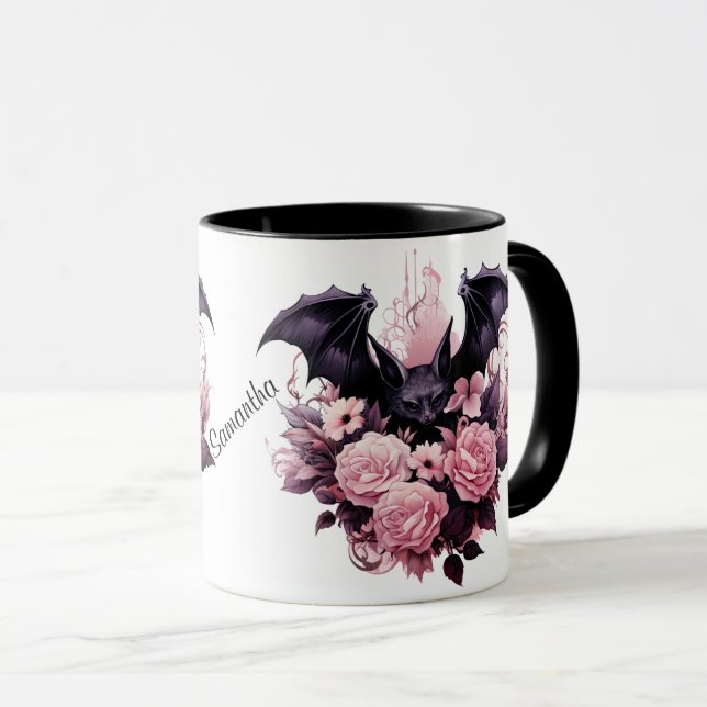 Halloween Bat and Roses Mug (Front Right)