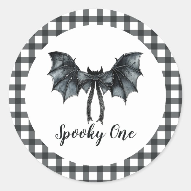 Halloween Bat Bow Spooky One 1st Birthday Classic Round Sticker (Front)