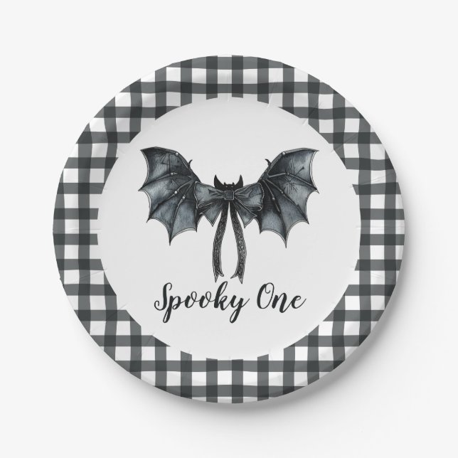 Halloween Bat Bow Spooky One 1st Birthday Paper Plate (Front)
