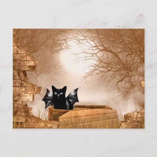 Halloween bat cat postcard (Front)