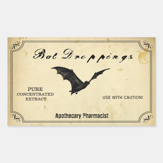 Halloween Bat Droppings Apothecary Caution Bats Rectangular Sticker (Front)