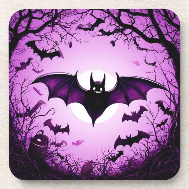 Halloween Bat Flying Over Moonlit Sky Coaster (Front)
