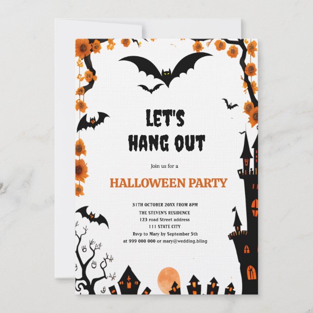 Halloween Bat let's hang out Halloween party Invitation (Front)