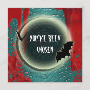 Halloween bat moon red black blue invitation