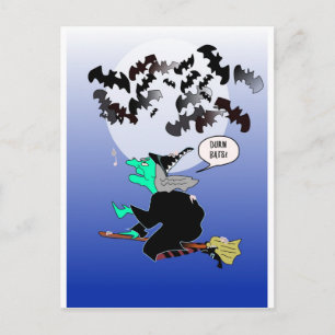 Halloween bat poop with witch postcard