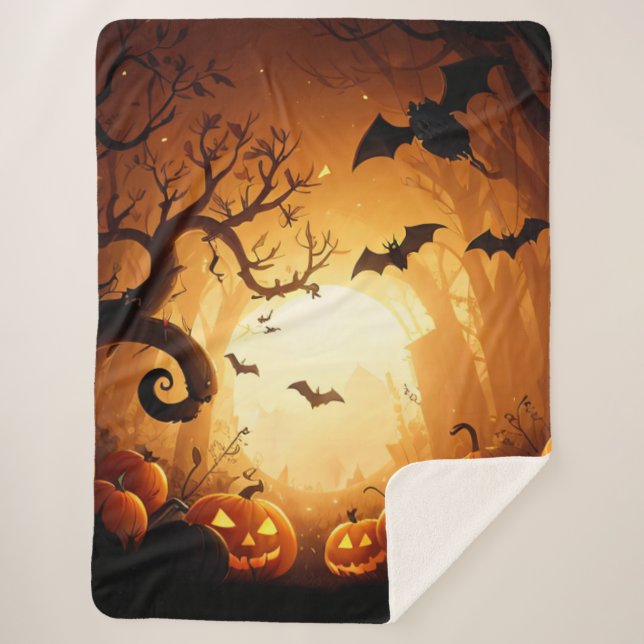 Halloween/Bat/Pumpkin/Fall  Sherpa Blanket (Front)