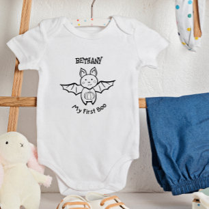 🦇 Halloween Bat & Pumpkin My First Boo! Baby Bodysuit