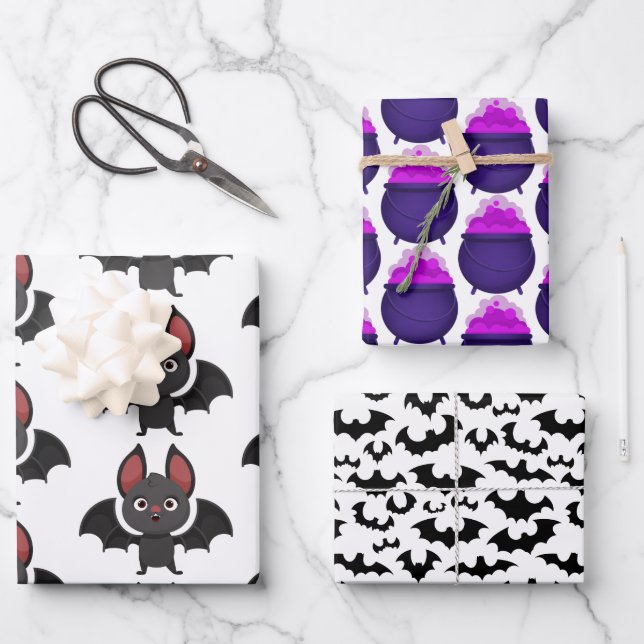 Halloween Bat Purple  Wrapping Paper Sheet (Front)