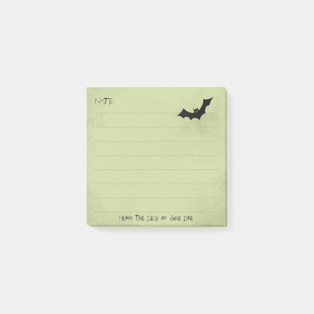 Halloween Bat Silhouette over Green - Lined Post-it Notes (Front)