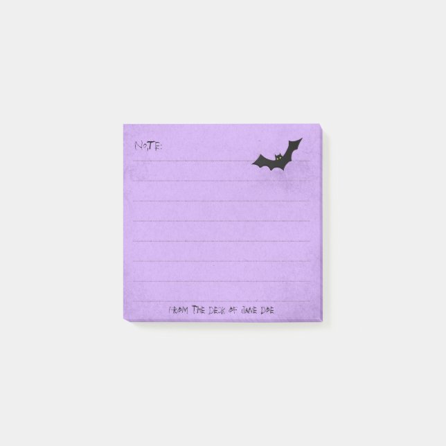 Halloween Bat Silhouette over Purple - Lined Post-it Notes (Front)