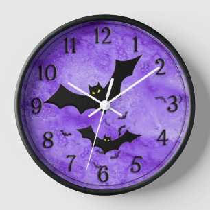 Halloween: Bat Silhouettes Purple Grunge Clock