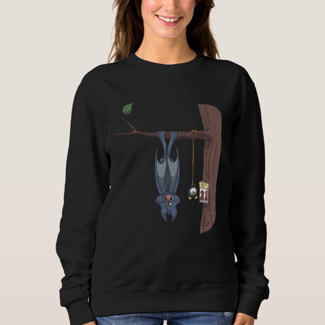 Halloween bat waiting for 31st October with alarm  Sweatshirt (Front)
