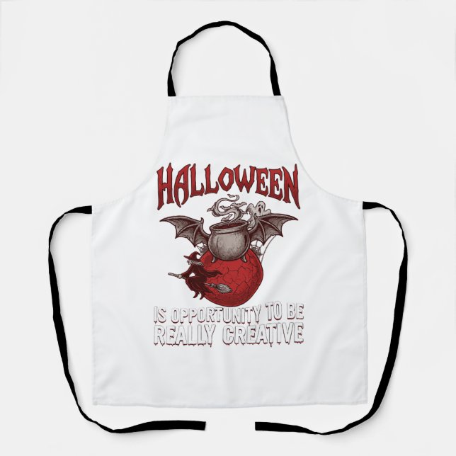 Halloween Bat Winged Cauldron Flying Witch Ghost Apron (Front)