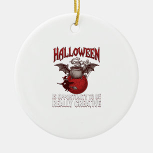 Halloween Bat Winged Cauldron Flying Witch Ghost Ceramic Ornament