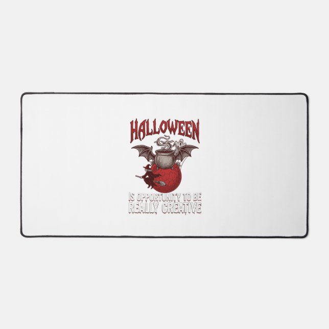 Halloween Bat Winged Cauldron Flying Witch Ghost Desk Mat (Front)