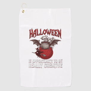 Halloween Bat Winged Cauldron Flying Witch Ghost Golf Towel