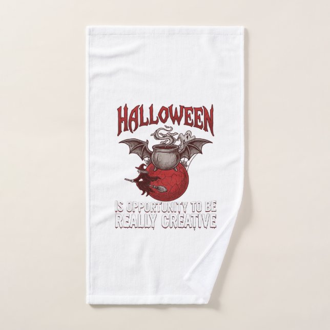Halloween Bat Winged Cauldron Flying Witch Ghost Hand Towel (Hand Towel)