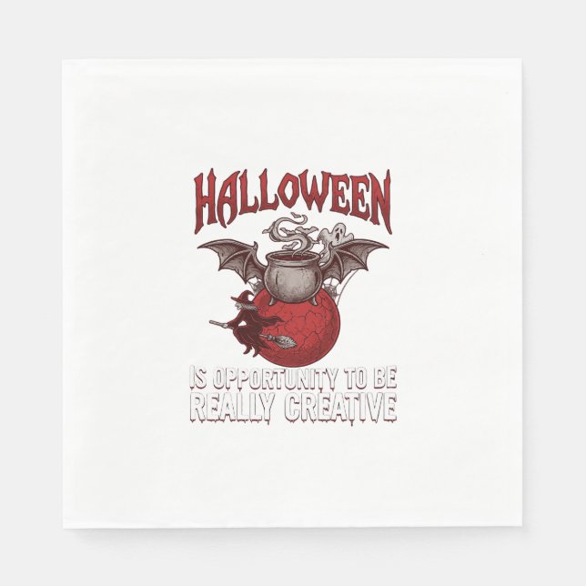 Halloween Bat Winged Cauldron Flying Witch Ghost Napkin (Front)
