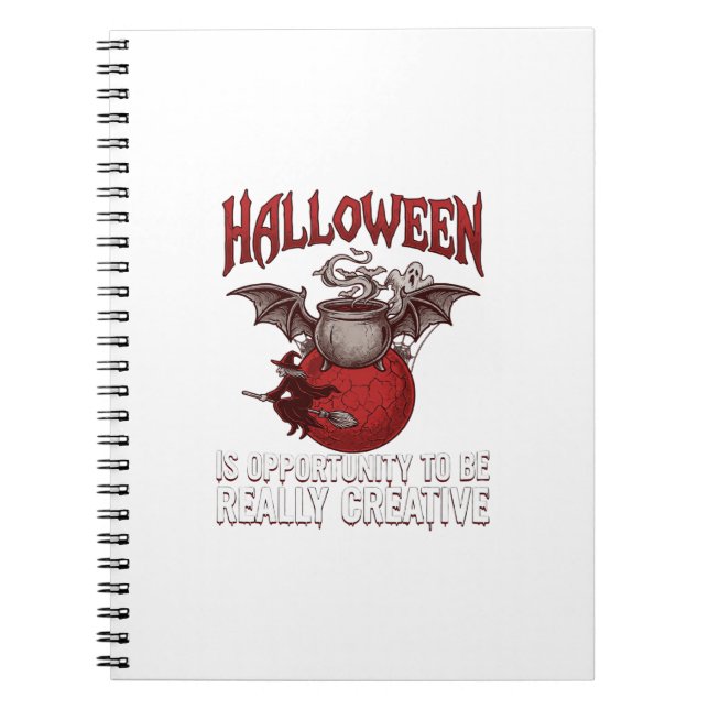 Halloween Bat Winged Cauldron Flying Witch Ghost Notebook (Front)