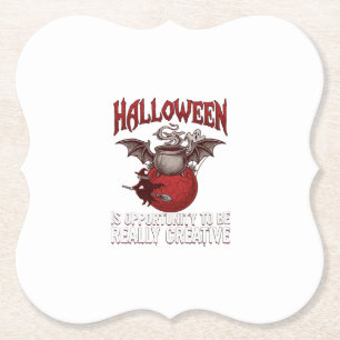 Halloween Bat Winged Cauldron Flying Witch Ghost Paper Coaster