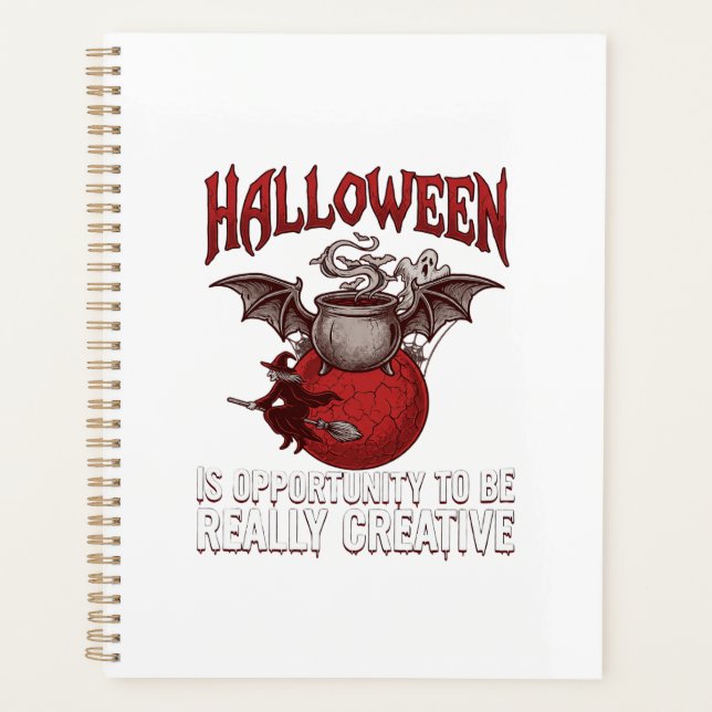 Halloween Bat Winged Cauldron Flying Witch Ghost Planner (Front)