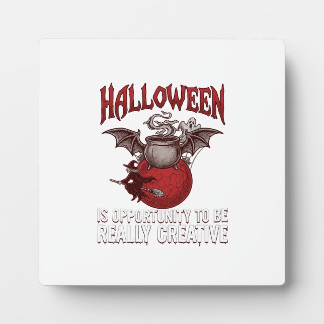 Halloween Bat Winged Cauldron Flying Witch Ghost Plaque (Front)