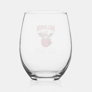 Halloween Bat Winged Cauldron Flying Witch Ghost Stemless Wine Glass