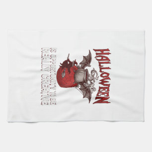 Halloween Bat Winged Cauldron Flying Witch Ghost Tea Towel