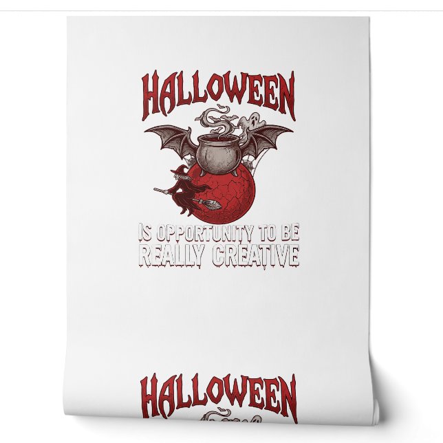 Halloween Bat Winged Cauldron Flying Witch Ghost Wallpaper (Unrolling)