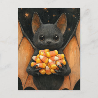 Halloween Bat With Candy Postcard