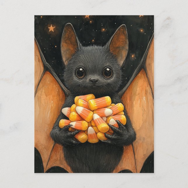 Halloween Bat With Candy Postcard (Front)