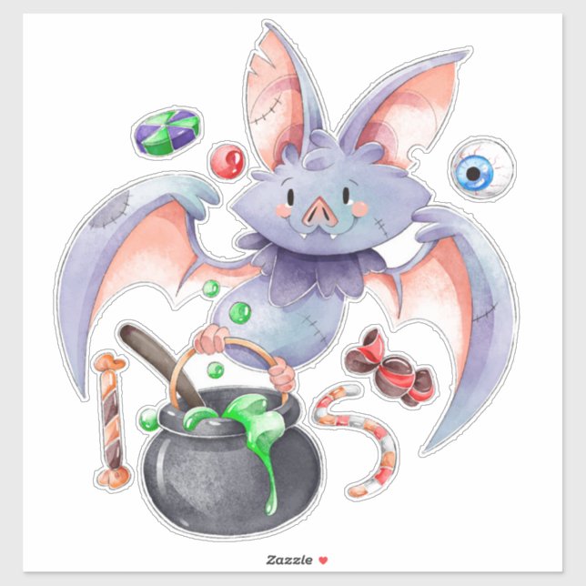 Halloween Bat with Cauldron Eyeballs and Candy (Sheet)